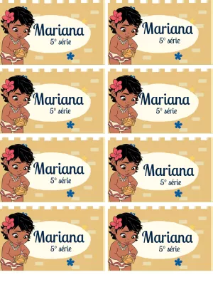 Etiqueta Escolar Moana Baby para Editar e Imprimir