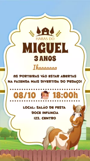 Convite Aniversário Fazenda Haras com Cavalinho para Editar