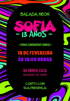Convite de Aniversário Balada Neon para Editar Online