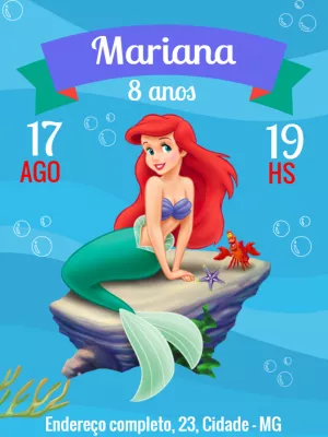Invitación de cumpleaños La Sirenita – Estático – Thais Martins Brito