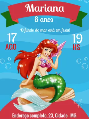 Invito di compleanno La Sirenetta – Statico – Thais Martins Brito