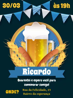 Convite de Aniversário Tema Cerveja para Editar Online