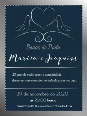 Convite Bodas de Prata Elegante para Editar Online