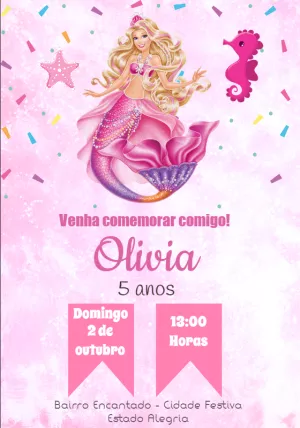 Convite de Aniversário Barbie Sereia para Editar Online