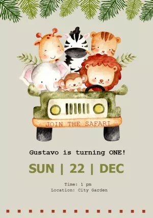 Cute Safari Birthday Invitation to Edit Online
