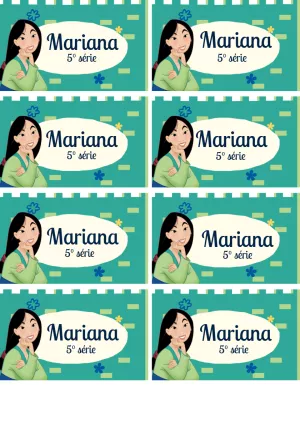 Etiqueta Escolar Mulan para Editar e Imprimir Online