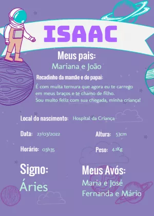 Quadro de Nascimento Tema Astronauta para Editar Online
