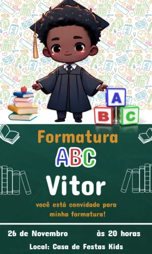 Convite Formatura ABC Menino Negro para Editar Online