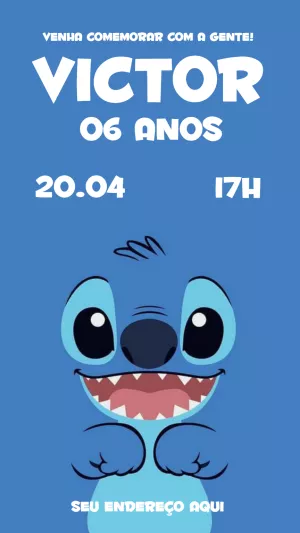 Convite de Aniversário Stitch para Editar e Personalizar Online