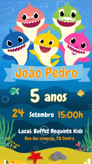 Convite de Aniversário Baby Shark para Editar Online