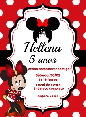 Convite de Aniversário Minnie Mouse Vermelha para Editar Online