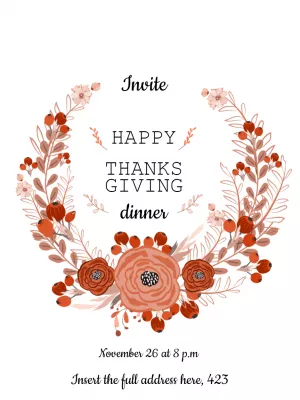 Thanksgiving Dinner Invitation with Floral Wreath to Edit Online