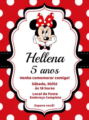 Convite de Aniversário Minnie Mouse Vermelha para Editar Online