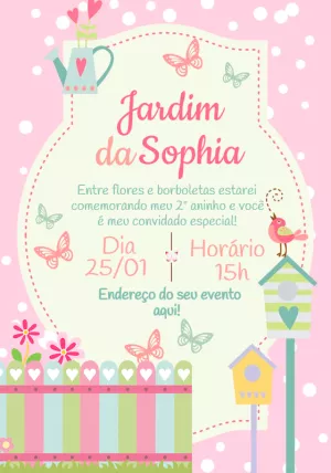 Convite Aniversário Jardim Encantado com Borboletas para Editar