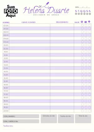 Folha de Agendamento para Designer de Unhas para Editar Online