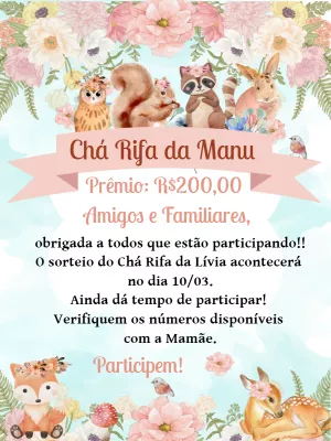 Convite Chá Rifa Bosque Encantado com Animais para Editar Online