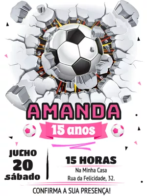 Convite Aniversário Futebol Menina para Editar Online