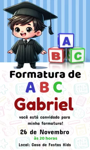 Convite Formatura ABC Menino Azul para Editar Online