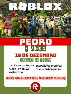 Convite de Aniversário Roblox com Personagens para Editar Online