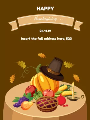 Thanksgiving Dinner Invitation with Pumpkin & Pie to Edit Online