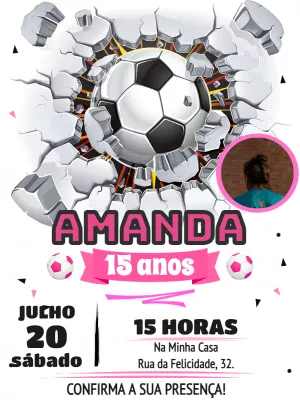 Convite Aniversário Futebol Menina com Foto para Editar