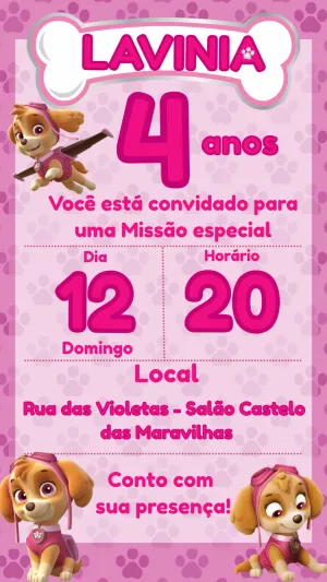 Convite Aniversário Patrulha Canina Skye para Editar Online