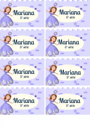 Etiqueta Escolar Princesa Sofia para Editar e Imprimir