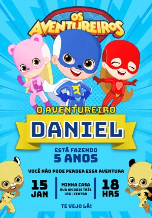 Convite Aniversário Os Aventureiros para Editar Online