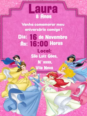 Invitación de cumpleaños Princesas – Estático – Lilian Designer