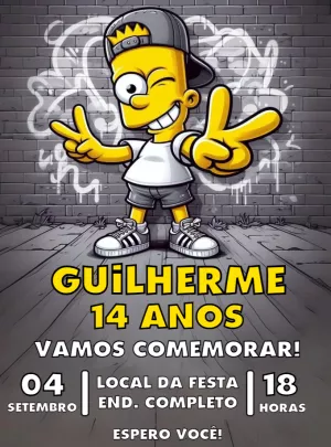 Convite de Aniversário Personagem Grafite para Editar Online