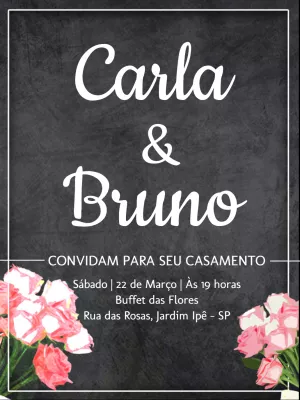 Convite de Casamento Chalkboard com Flores para Editar Online