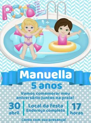 Convite Aniversário Pool Party Meninas para Editar Online