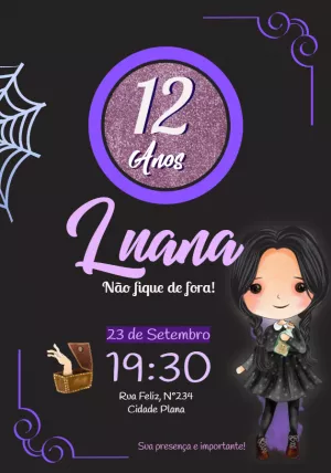 Convite Aniversário Wandinha Addams para Editar Online