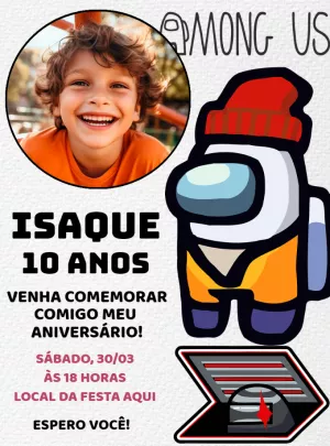Convite Aniversário Among Us com Foto para Editar Online
