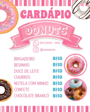 Cardápio de Donuts com Fotos para Editar Online