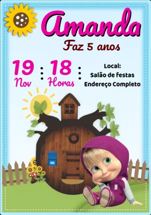 Convite de Aniversário Masha e o Urso para Editar Online