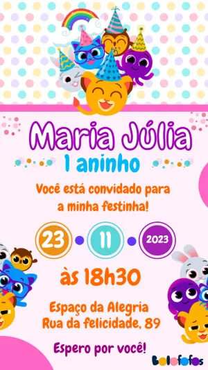 Convite de Aniversário Bolofofos com a Turma para Editar