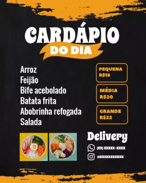 Cardápio do Dia para Marmita Editável Online para Restaurantes