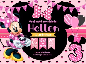 Convite Aniversário Minnie Rosa para Editar Online