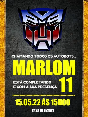 Convite de Aniversário Transformers Editável para Imprimir