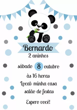 Convite Aniversário Panda Azul Editável Online para Imprimir