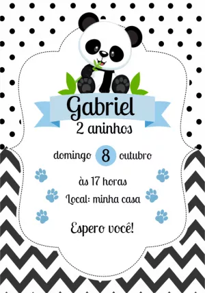Convite Aniversário Panda Bebê para Editar e Imprimir Online