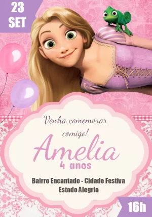 Convite de Aniversário Rapunzel Enrolados para Editar Online