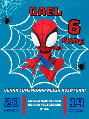 Convite de Aniversário Homem-Aranha para Editar Online