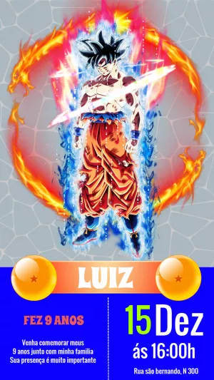 Convite de Aniversário Dragon Ball Super com Goku para Editar
