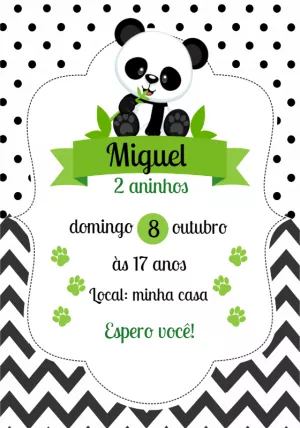 Convite de Aniversário Panda Fofo para Editar Online e Imprimir