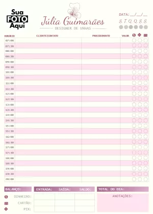 Folha de Agendamento para Nail Designer Editável Online
