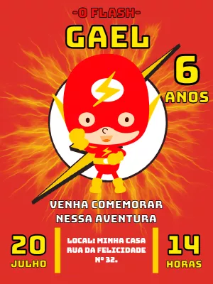 Convite de Aniversário Flash do Super-Herói para Editar Online