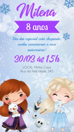Convite Aniversário Frozen Aquarela para Editar Online