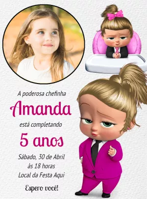 Convite Aniversário Poderosa Chefinha com Foto para Editar Online